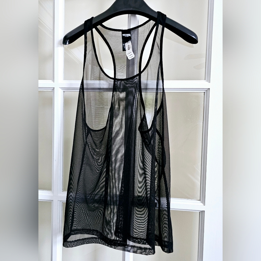 2 Victoria Secret PINK Small Sheer Cami Tank Top Black Pink Grey - Picture 7 of 8
